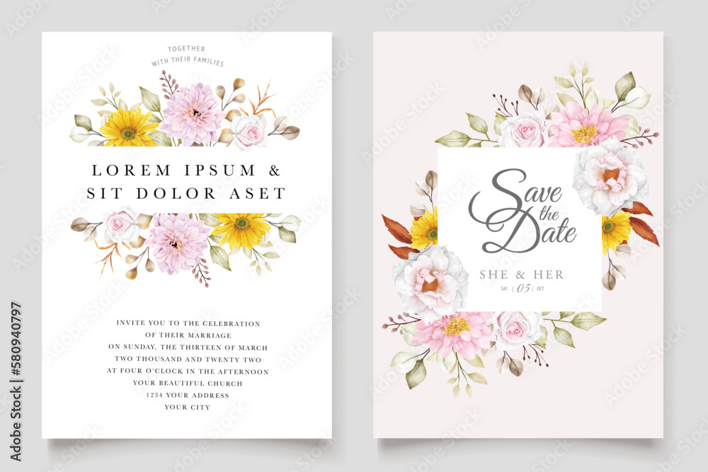 floral hand drawn illustration invitation card set floral hand drawn illustration invitation card set