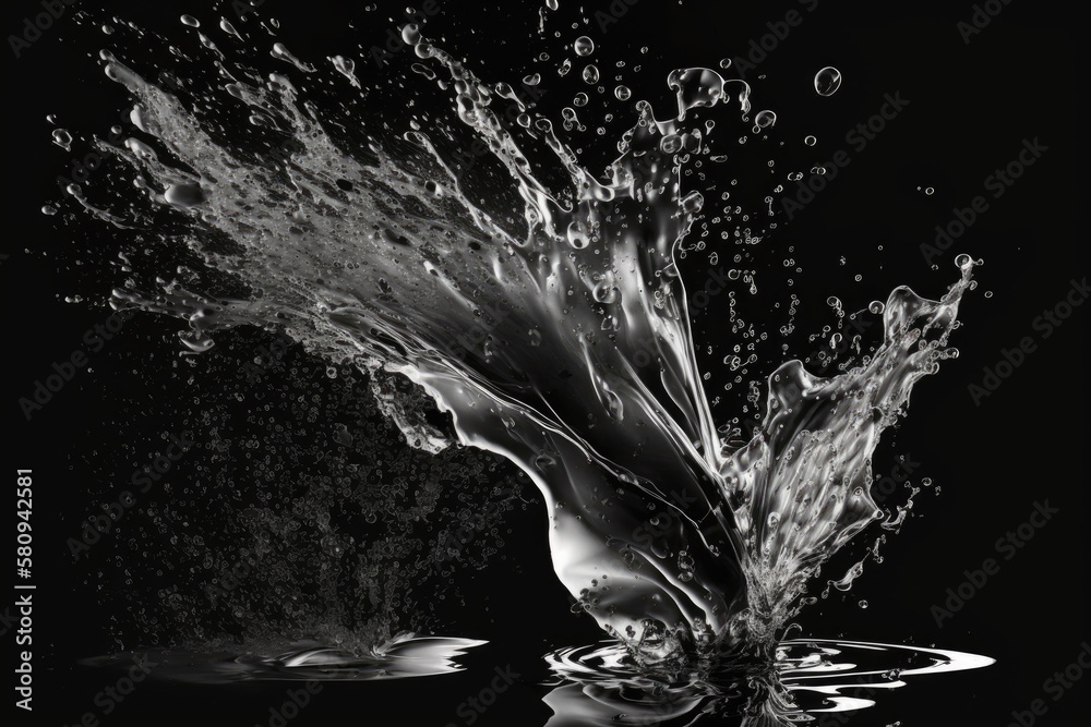 Splash Of Water On A Black Background. Generative AI Splash Of Water On A Black Background. Generative AI