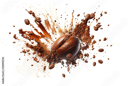 a dynamic coffee bean explosion splash on transparent background © EOL STUDIOS