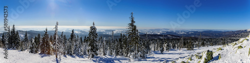 Winter landscape on the top of the Lusen mountain in the Bavarian Forest, Bavaria, Germany.