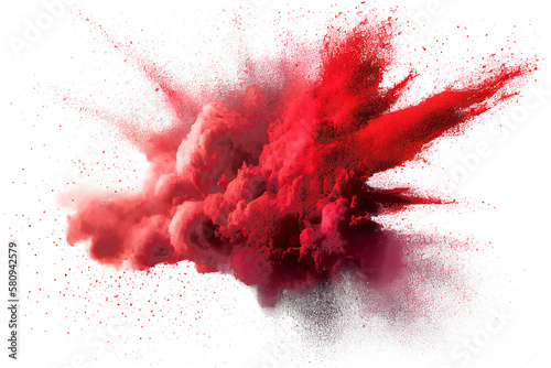 a colorful red particle dust explosion on transparent background