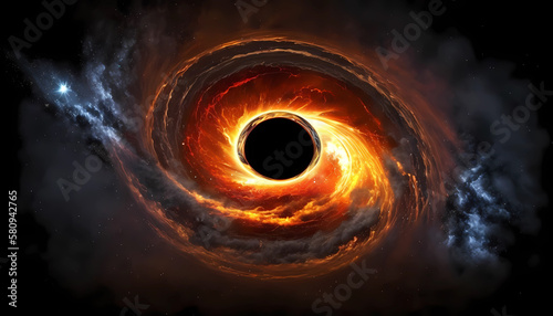An enormous black hole, with a swirling disk. digital art illustration. generative AI.