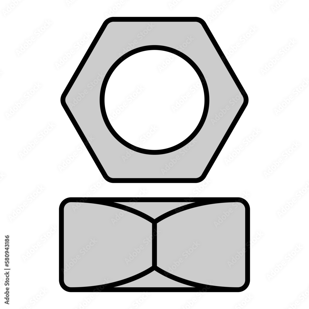 Construction nut in front and profile - icon, illustration on white background, grey style Construction nut in front and profile - icon, illustration on white background, grey style