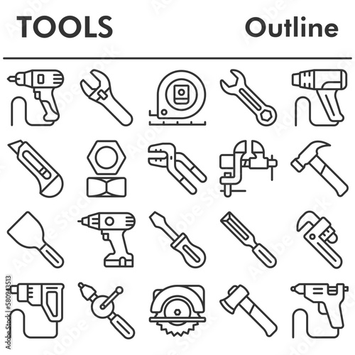 Set  tools icons set - icon  illustration on white background  outline style