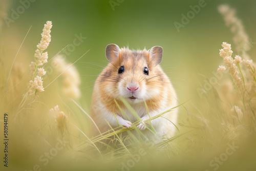 cute little hamster in the grass, Generative AI
