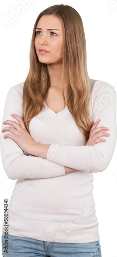 Worried Woman Standing with Crossed Arms - Isolated