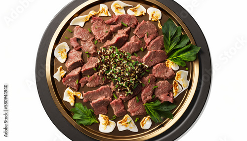 Yakiniku in plate top view photography white background