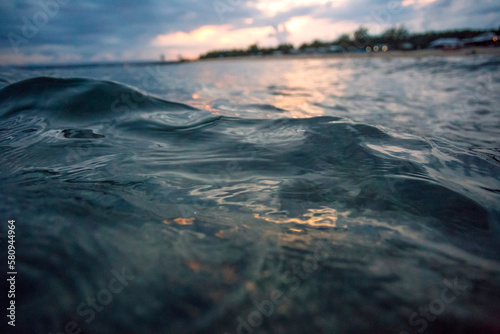 Water surface level of waves in sea