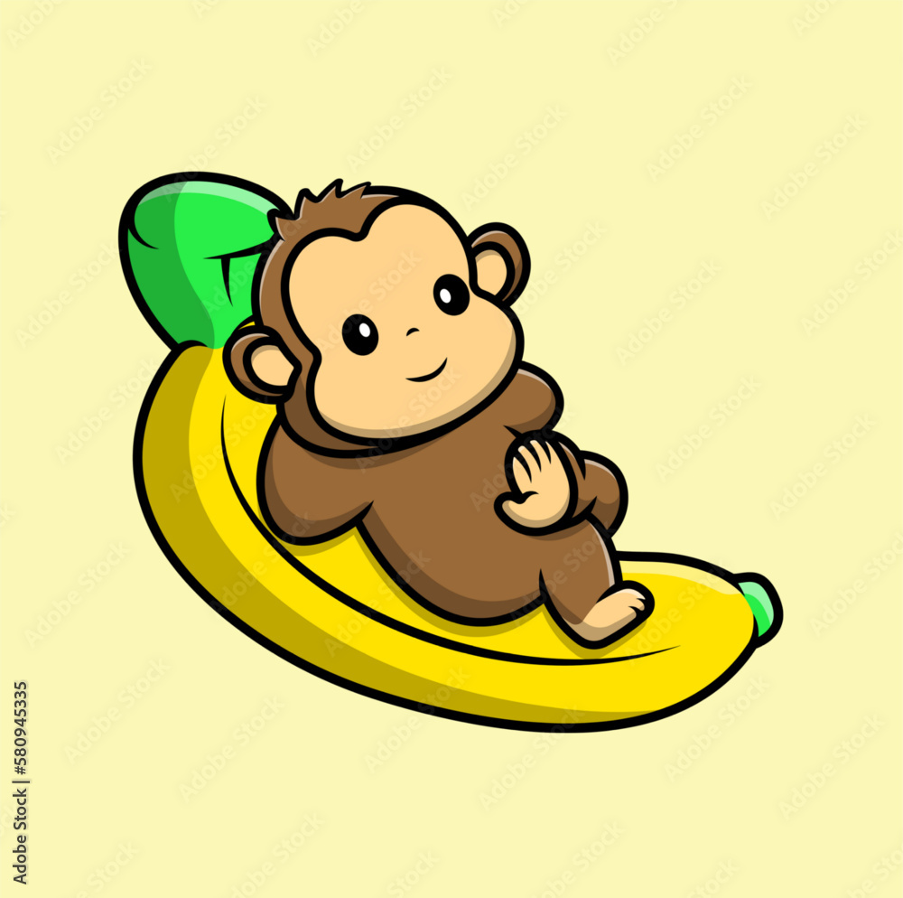 Fototapeta premium Cute Monkey Cartoon Vector Icon Illustration. Animal Nature Icon Concept Isolated Premium Vector. Flat Cartoon Style