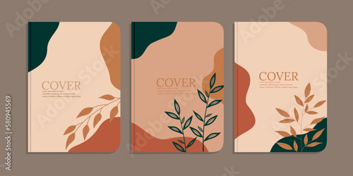 set of book cover designs with hand drawn foliage decorations. abstract retro botanical background.size A4 For notebooks, diary, schoolbook, planners, brochures, books, catalogs