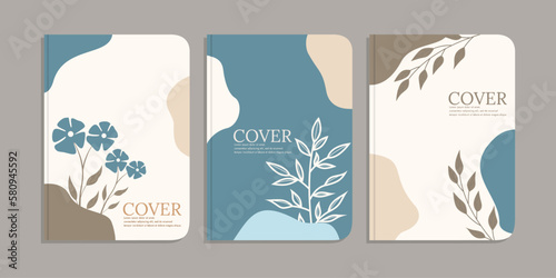 set of book cover designs with hand drawn foliage decorations. abstract retro botanical background.size A4 For notebooks, diary, schoolbook, planners, brochures, books, catalogs