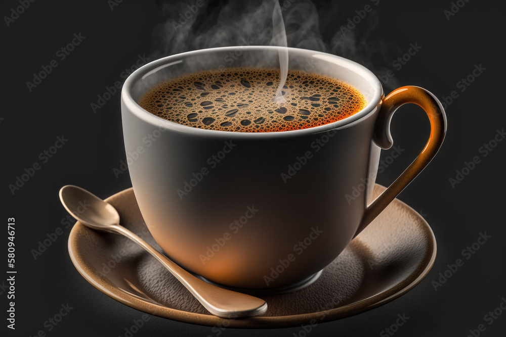 Coffee in a glass on a saucer close-up with copyspace, food photography concept. Generative AI Coffee in a glass on a saucer close-up with copyspace, food photography concept. Generative AI