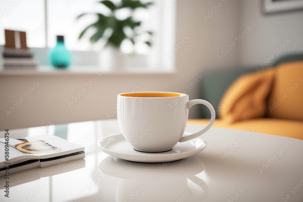 Mugs of coffee on the table in living room