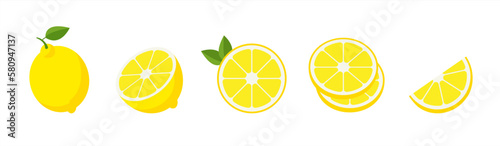 Fresh lemon fruits, flat vector illustrations 10 eps.