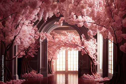 Cherry Blossoms Full Bloom Spring Wedding Arch Arches Reception Bride Groom Background Image