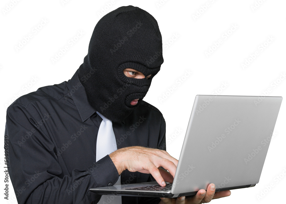Portrait of a Thief Using Laptop Portrait of a Thief Using Laptop