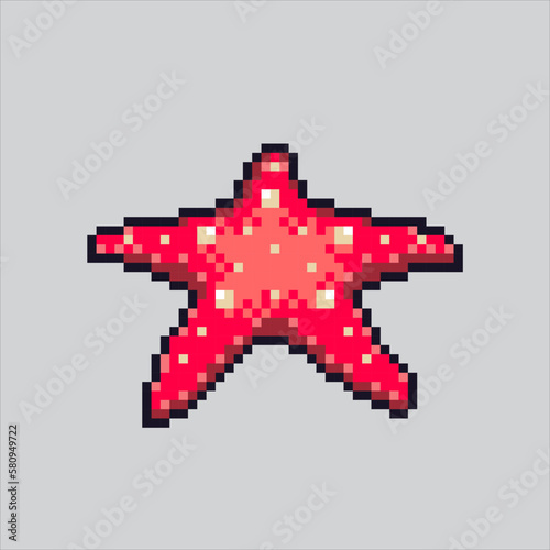 Pixel art starfish. Pixelated starfish animal. coral reef starfish for the pixel art game and icon for website. old school retro.