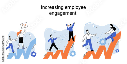 Business concepts human resourses HR department, increasing employee engagement, worker performance evaluation. Personal staff training for business development, motivation for evolution of initiative