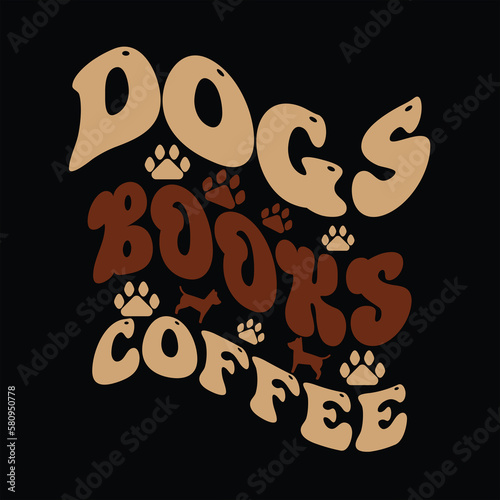 Print Dogs books coffee illustrtion.