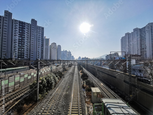 Railway in Seoul, Korea at Winter time