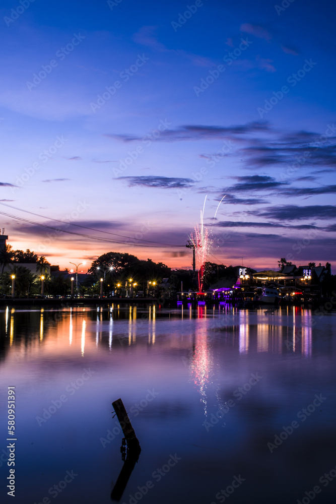 Fototapeta premium sunset over the river