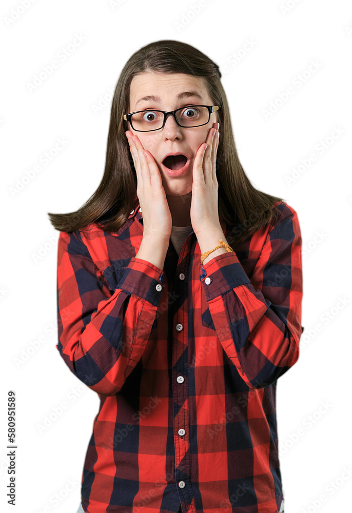 Surprised young woman in glasses isolated on white background Surprised young woman in glasses isolated on white background