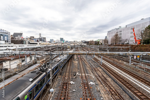 Tokyo railways from a bridge.