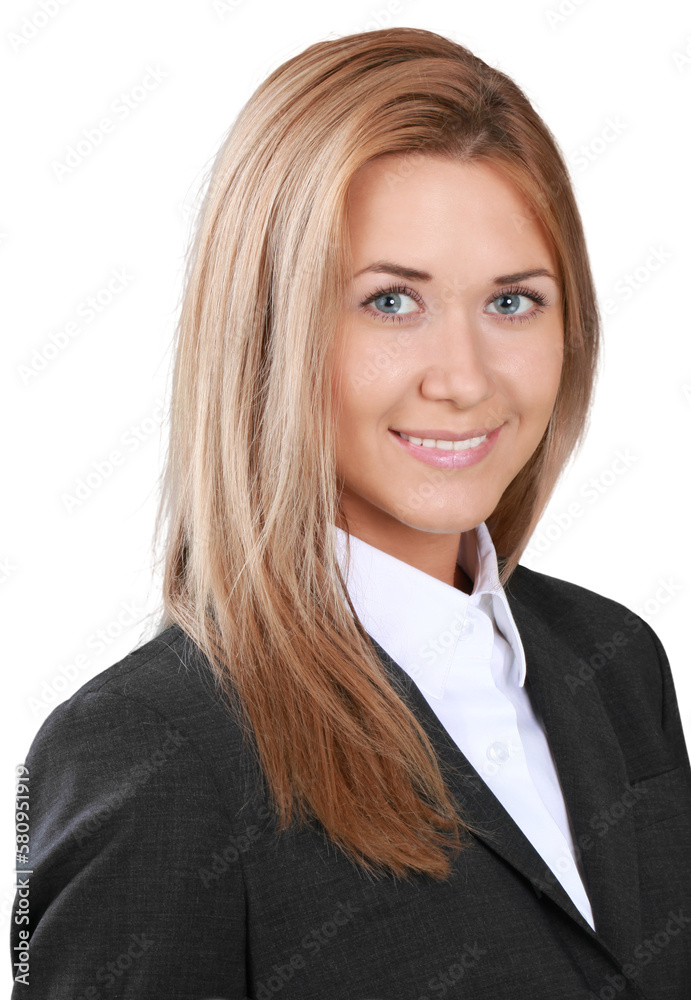 Young attractive business woman in suit isolated on white background Young attractive business woman in suit isolated on white background