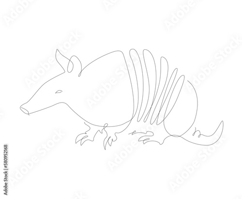 Armadillo one line illustration. Single line art unusual animals.