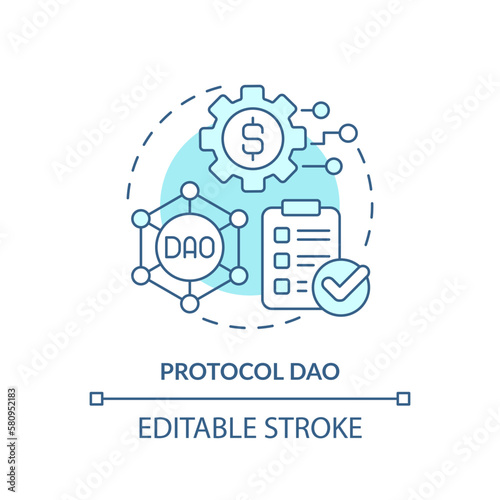 Protocol DAO turquoise concept icon. Decentralized autonomous organizations type abstract idea thin line illustration. Isolated outline drawing. Editable stroke. Arial, Myriad Pro-Bold fonts used