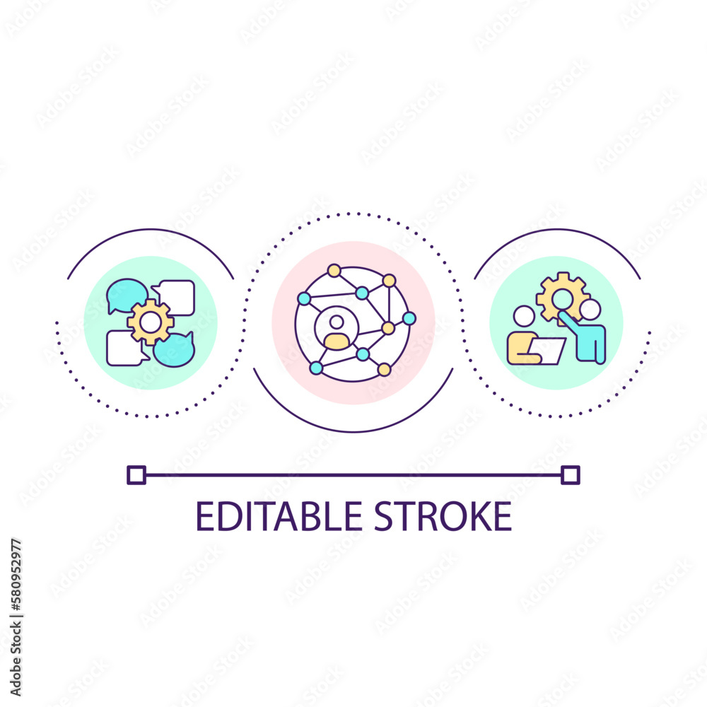Build community network loop concept icon. Business relationship improvement. Connection technology abstract idea thin line illustration. Isolated outline drawing. Editable stroke. Arial font used Build community network loop concept icon. Business relationship improvement. Connection technology abstract idea thin line illustration. Isolated outline drawing. Editable stroke. Arial font used