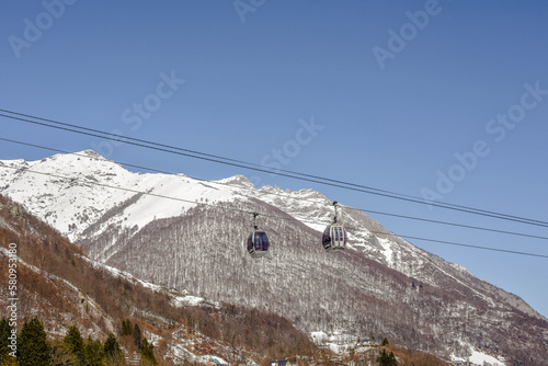 Telecabines in the famous ski resort of Cauderets in the Pyrenees in France photo