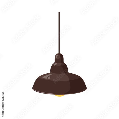 Pendant ceiling lamp. Electric light with suspended metal shade, hanging on c...