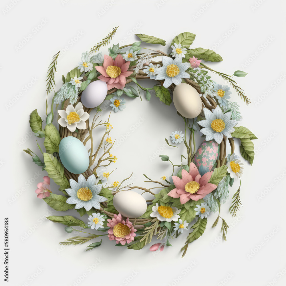 A wreath made of Easter flowers. AI generated. A wreath made of Easter flowers. AI generated.