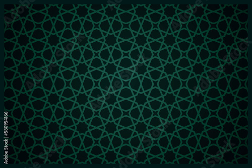 Abstract Green Background with Glowing Lines, Islamic Backdrop Background for Poster, Banner, Fabric Printing, Wallpapers, Pattern, Mashrabiya, Ornament, Seamless photo