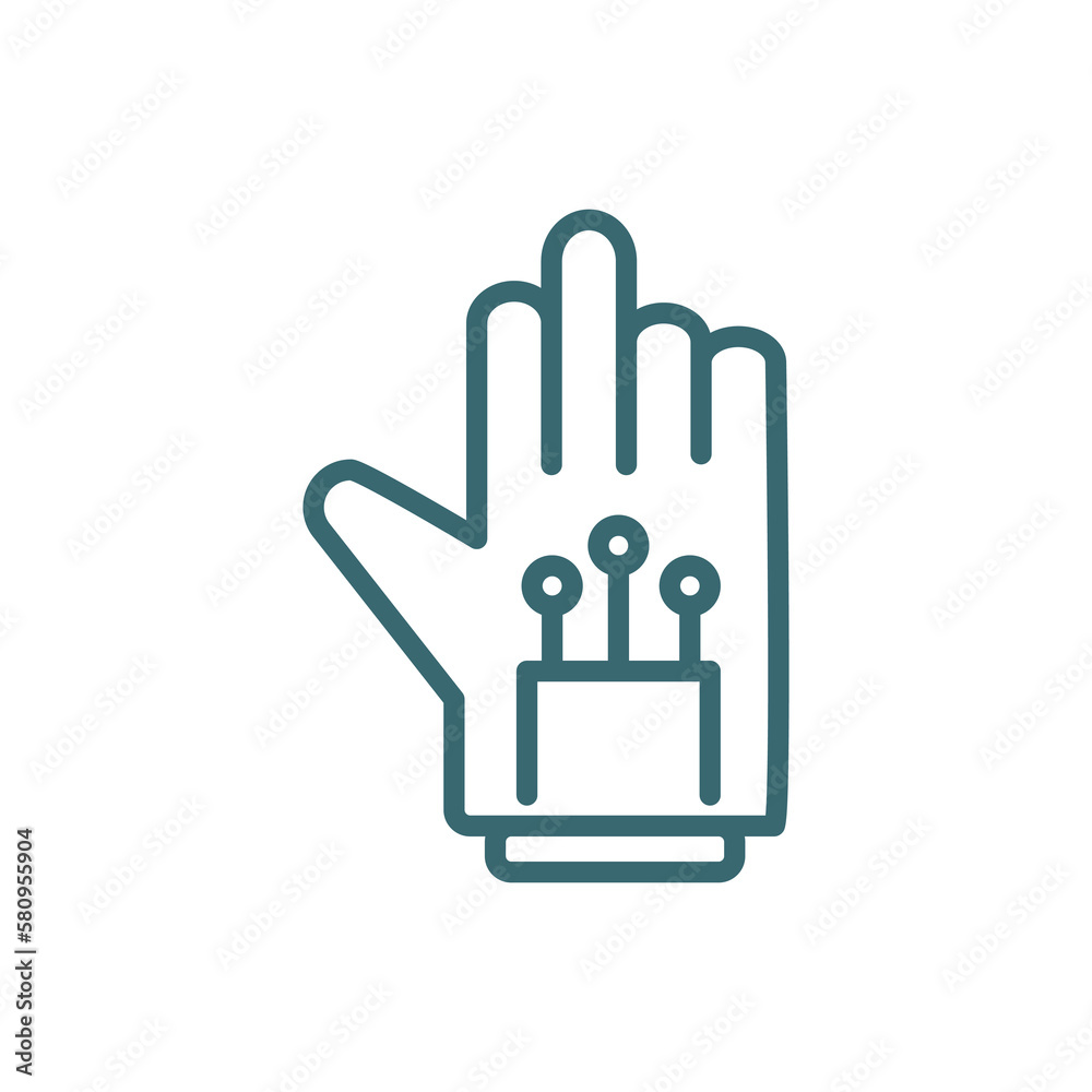 wired gloves icon. Thin line wired gloves icon from automation and high tech collection. Outline vector isolated on white background. Editable wired gloves symbol can be used web and mobile