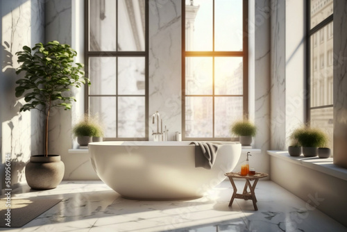 Modern interior design of the bathroom   Super photo realistic background  generative ai illustration