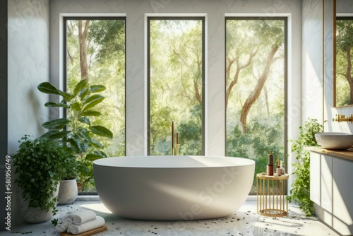 Modern interior design of the bathroom, Super photo realistic background, generative ai illustration