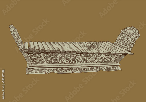 hand drawn traditional instrumental culture and historical building