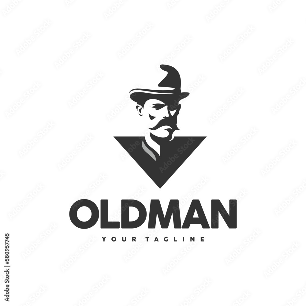 Gentleman in a straw hat logo design template for a light background. Vector illustration.