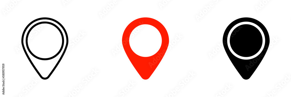 Map pin icon set with different styles. Vector. Map pin icon set with different styles. Vector.