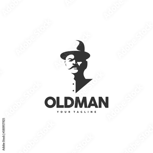 Gentleman in a straw hat logo design template for a light background. Vector illustration.