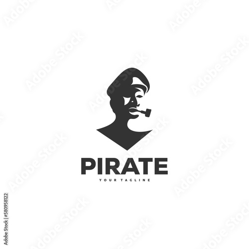 Captain with a pipe logo design template for a light background. Vector illustration.
