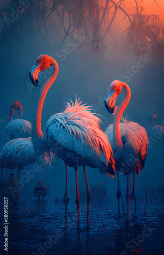  image of flamingos. ai generative