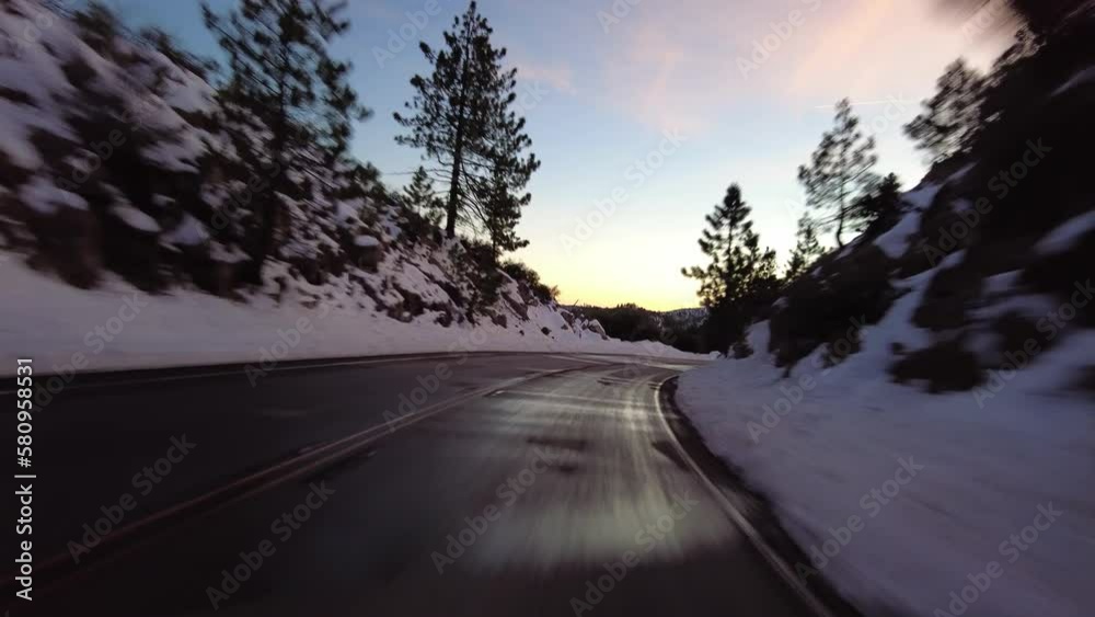 Angeles Crest Highway Winter Snow Sunset Driving Plate 05 Multi Camera Front View San Gabriel Mts National Monument California USA Angeles Crest Highway Winter Snow Sunset Driving Plate 05 Multi Camera Front View San Gabriel Mts National Monument California USA