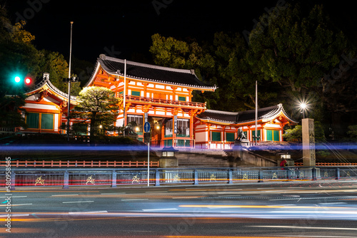 Gion and Pontocho area at night in Kyoto, Japan photo