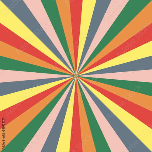 Abstract explosion background in colorful retro rainbow gradient. Glare effect. Sunlight sparkle pattern. Radial rays vector illustration. Narrow beam. For backgrounds, posters, banners and covers.