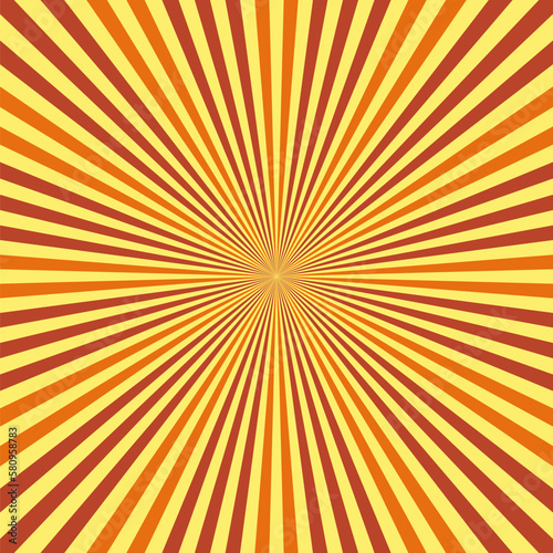 Abstract explosion background in gradient red yellow orange color. Glare effect. Sunlight sparkle pattern. Radial rays vector illustration. Narrow beam. For backgrounds, posters, banners and covers.