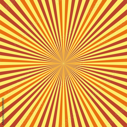 Abstract explosion background in gradient red yellow orange color. Glare effect. Sunlight sparkle pattern. Radial rays vector illustration. Narrow beam. For backgrounds, posters, banners and covers.