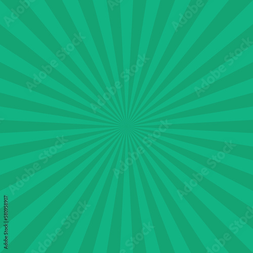 Abstract explosion background in gradient green color. Sun glare effect radiates. Sunlight sparkle pattern. Radial rays vector illustration. Narrow beam. For backgrounds, posters, banners and covers.
